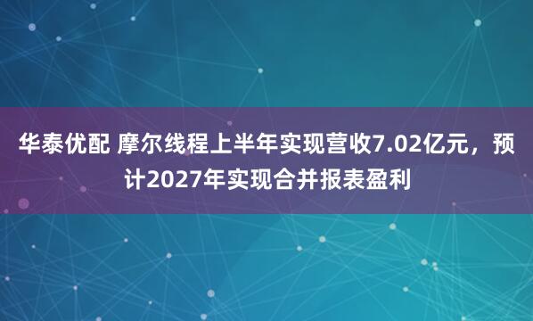 华泰优配 摩尔线程上半年实现营收7.02亿元，预计2027年实现合并报表盈利