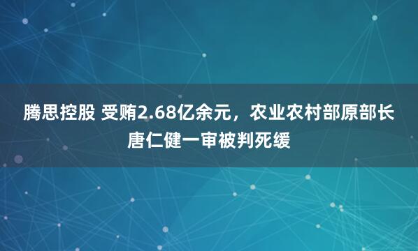 腾思控股 受贿2.68亿余元，农业农村部原部长唐仁健一审被判死缓